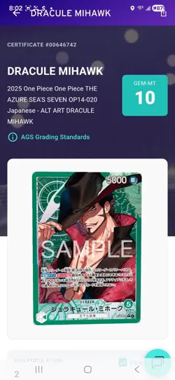 Dracule Mihawk L Alt Art OP14-020 The Azure Sea's Seven AGS 10 - Image 4