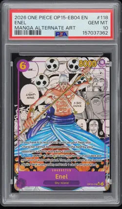 2026 ONE PIECE ADVENTURE ON KAMI'S ISLAND MANGA ALTERNATE ART #118 ENEL PSA 10 - Image 1