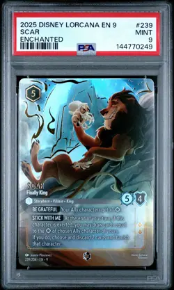 2025 DISNEY LORCANA EN 9-FABLED ENCHANTED #239 SCAR FINALLY KING PSA 9 - Image 1