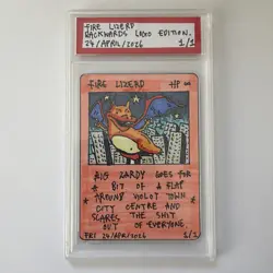 1/1 Original Hand Drawn Fire Lizerd Card Slabbed Signed Brokemon Pokemon Parody - Image 1