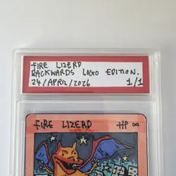 1/1 Original Hand Drawn Fire Lizerd Card Slabbed Signed Brokemon Pokemon Parody - Image 2