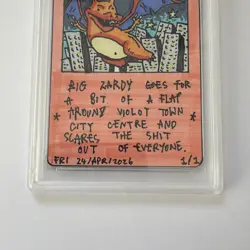 1/1 Original Hand Drawn Fire Lizerd Card Slabbed Signed Brokemon Pokemon Parody - Image 4