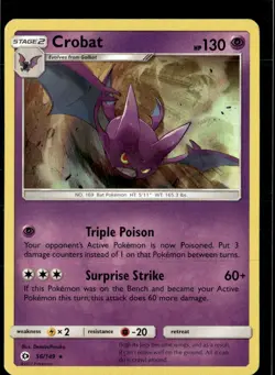 Pokemon Crobat 56/149 Sun Moon Base Set Holo Rare 2 Card Lot - Image 1