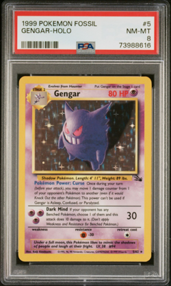 1999 POKEMON FOSSIL #5 GENGAR - HOLO PSA 8 - Vintage WOTC - Image 1