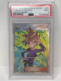 Blue's Tactics Full Art Pokemon TCG Unified Minds PSA 9 MINT - Image 1