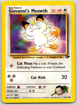 POKEMON GYM CHALLENGE GIOVANNI'S MEOWTH 74/132 COMMON UNLIMITED MP - Image 1