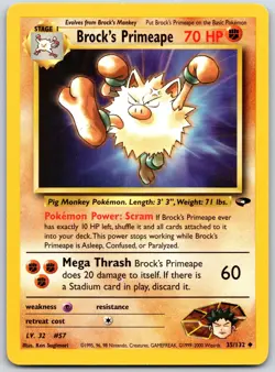 POKEMON GYM CHALLENGE BROCK'S PRIMEAPE 35/132 UNCOMMON UNLIMITED LP - Image 1