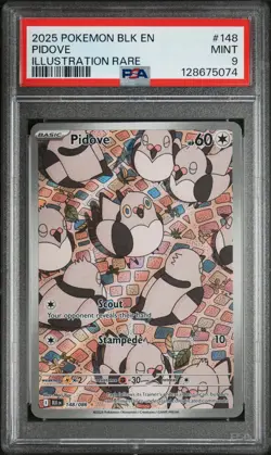 2025 POKEMON BLK EN-BLACK BOLT ILLUSTRATION RARE #148 PIDOVE PSA 9 - Image 1
