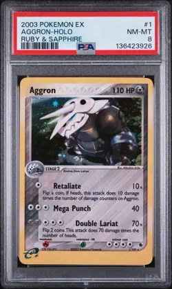PSA 8 Aggron Holo #1 EX Ruby & Sapphire Pokemon 2003 New Cert - Image 1