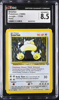 CGC 8.5 NM/MINT Snorlax 1999 Jungle 11/64 Holo Pokemon Card psa - Image 1