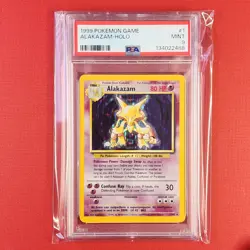 6-02-02 . UNPLAYED 1999 POKEMON GAME BASE SET ALAKAZAM-HOLO #1/102 PSA 9 - Image 1