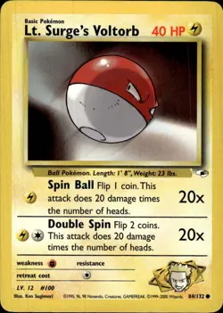 Pokemon Gym Heroes #084/132 Lt. Surge's Voltorb Common Lightly played B - Image 1