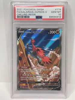 Galarian Zapdos V Alternate Art Pokemon TCG Chilling Reign PSA 10 GEM MINT - Image 1