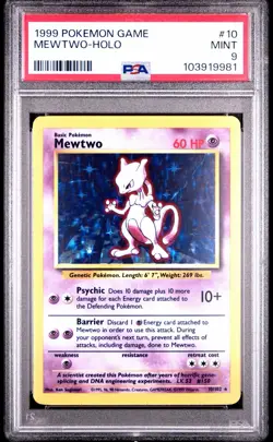 1999 Pokemon Game #10 Mewtwo Holo PSA 9 MINT - Image 1