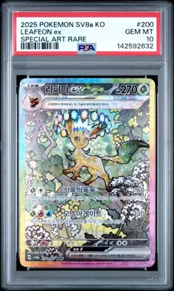 PSA 10 GEM MINT Korean Leafeon ex 200/187 sv8a Terastal Festival Pokemon 2025 - Image 1