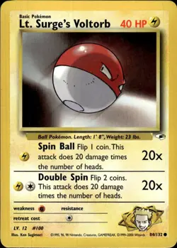 Pokemon Gym Heroes #084/132 Lt. Surge's Voltorb Common Lightly played - Image 1