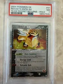 2004 Pokemon Rocket’s Entei 97/109 Team Rocket Returns Holo PSA 7 NM - Image 1