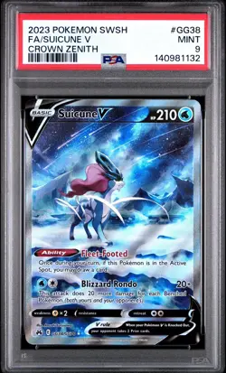 2023 POKEMON SWORD & SHIELD CROWN ZENITH #GG38 FULL ART/SUICUNE V PSA 9 - Image 1