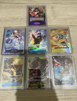 Bandai One Piece Card Game OP04 7 Character Cards Rob Lucci, Trafalgar Law, LOT - Image 1