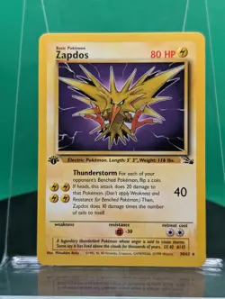 Zapdos 30/62 1st Edition Fossil Set Rare 1999 English Pokemon Card WoTC TCG - Image 1