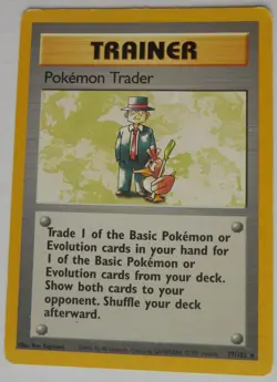 Pokemon Trader 77/102 Rare Non-Holo Base Set Pokemon Trainer Card Edge Wear MP - Image 1