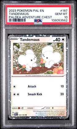 2023 POKEMON PAL EN-PALDEA EVOLVED PALDEA ADVENTURE CHEST #167 TANDEMAUS PSA 10 - Image 1