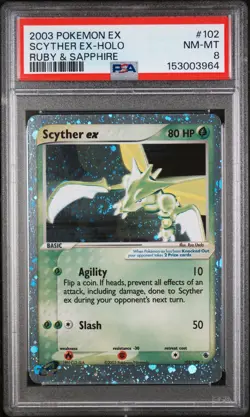 2003 POKEMON EX RUBY & SAPPHIRE #102 SCYTHER EX-HOLO PSA 8 - Image 1