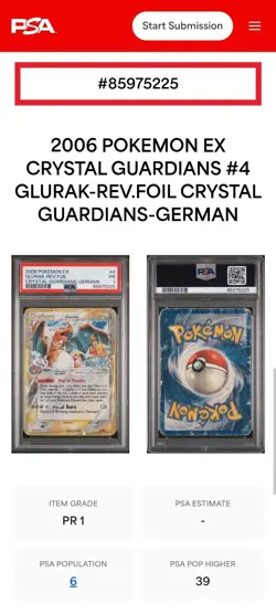 Pokemon PSA 1 Charizard #4 Holo EX Crystal Guardians 2006 English German ERROR - Image 3