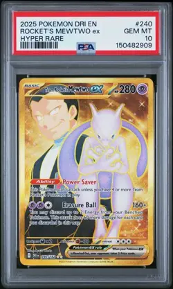 2025 POKEMON DESTINED RIVALS #240 ROCKET'S MEWTWO ex HYPER RARE PSA 10 (909 - Image 1