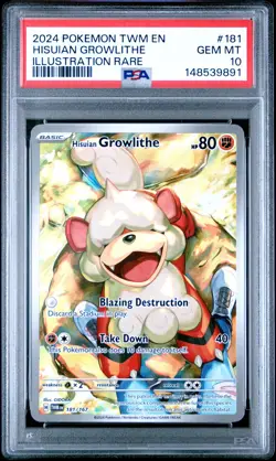 2024 POKEMON TWM EN-TWILIGHT MASQUERADE #181 HISUIAN GROWLITHE PSA 10 - Image 1