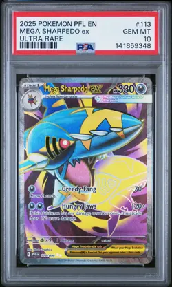 2025 POKEMON PFL EN-PHANTASMAL FLAMES ULTRA RARE #113 MEGA SHARPEDO EX PSA 10 - Image 1