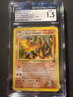 CGC 1.5 2000 Pokemon Gym Challenge Blaine’s Charizard Holo No. 2 CGC/PSA 1 - Image 1