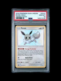 2019 POKEMON SUN & MOON HIDDEN FATES #SV41 EEVEE-HOLO PSA 10 - Image 1
