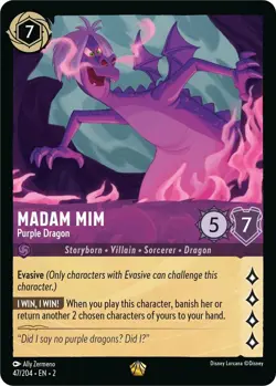 Disney Lorcana Madam Mim Purple Dragon 47/204 Legendary Rise of the Floodborn - Image 1