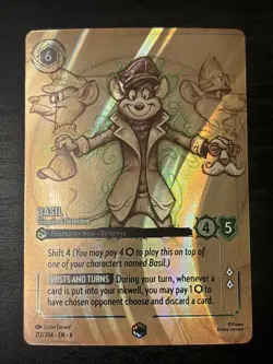 Disney Lorcana Basil Disguised Detective Enchanted 212/204 Holofoil Nm - Image 1