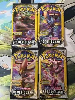Pokemon Rebel Clash 3 Card Booster Packs x4 Complete Set Pokemon - Image 1