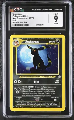 CGC 9 MINT ERROR Umbreon 2001 Neo Discovery 13/75 Holo Pokemon Card - Image 1