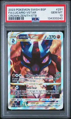 2023 Pokemon - Lucario VSTAR - Crown Zenith ETB Full Art Promo - #SWSH291 PSA 10 - Image 1