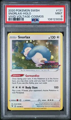 2020 POKEMON SWORD & SHIELD VIVID VOLTAGE COSMOS #131 SNORLAX-HOLO PSA 9 - Image 1