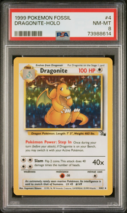 1999 POKEMON FOSSIL #4 DRAGONITE - HOLO PSA 8 - Vintage WOTC - Image 1