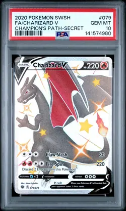 2020 POKEMON SWORD & SHIELD CHAMPION'S PATH SECRET FULL ART/CHARIZARD V PSA 10 - Image 1