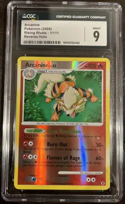 Arcanine POKEMON (2009) Rising Rivals 1/111 Reverse Holo CGC Mint 9 - Image 1
