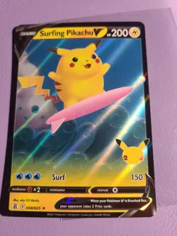 Surfing Pikachu V - 008/025 - Pokemon Celebrations Sword & Shield Rare Card - Image 1