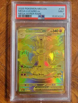 Pokemon Mega Lucario ex Mega Evolution Hyper Rare Gold English 188/132 PSA 9 - Image 1