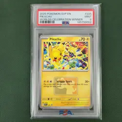 WINNER STAMPED PSA 9 Pikachu SVP 225 Worlds Celebration Prize Promo Pokemon Card - Image 1