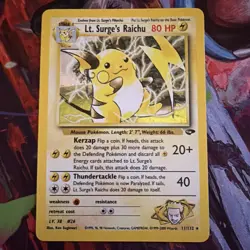 Pokemon TCG Lt. Surge's Raichu Holo Unlimited Rare Card 11/132 Gym Challenge NM - Image 1
