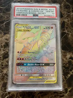 Reshiram & Charizard GX Secret Rainbow Rare Card 217/214 Unbroken Bonds PSA 10 - Image 1