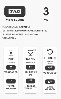 Kadabra 1999 WOTC POKEMON #32/102 BASE SET - 1ST EDITION TAG 3 - Image 3