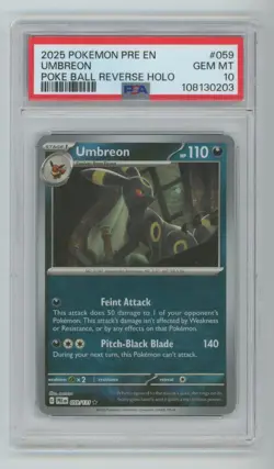 Pokemon TCG Pokemon Prismatic Evolutions Umbreon Poke Ball Reverse Holo PSA 10 - Image 1