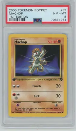 Pokemon TCG 2000 Rocket Machop 1st Edition PSA 10 - Image 1